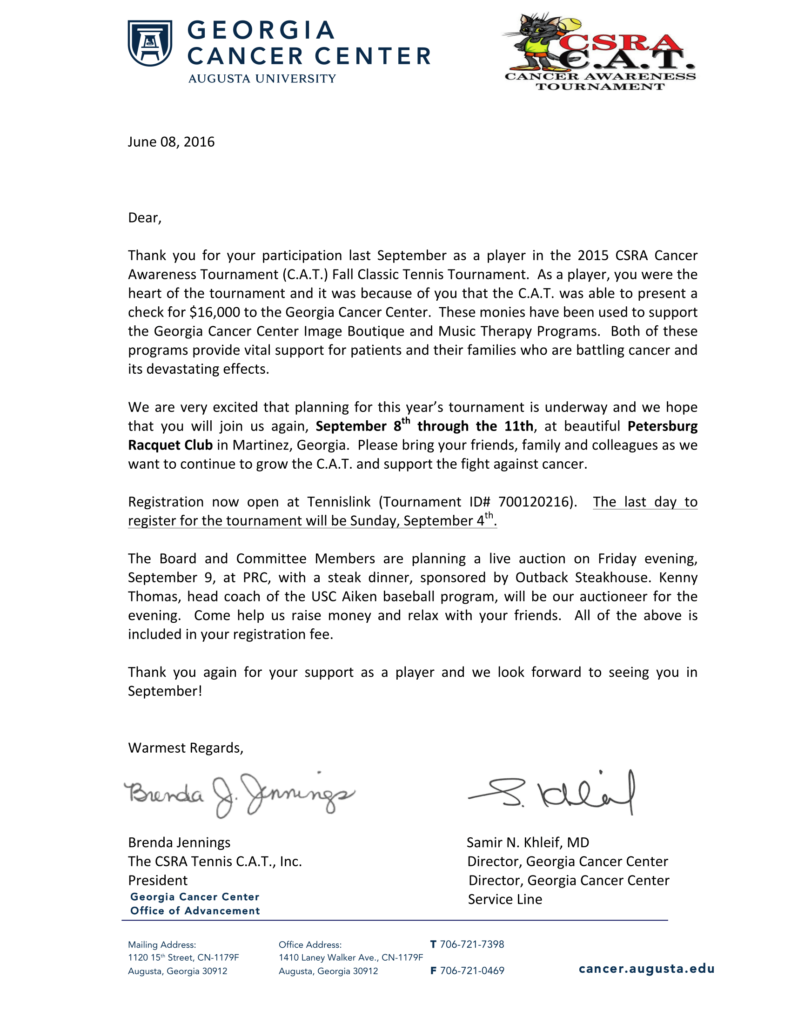 CAT Player Letter CSRA CAT